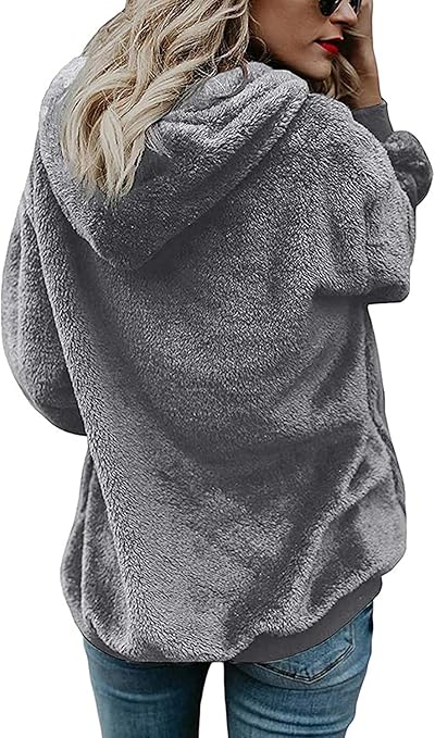 Wazeer Women's Plush Sherpa Hoodie with Pockets, showcasing Fuzzy Fleece and Buffalo Plaid for a Distinctive Fluffy Coat.