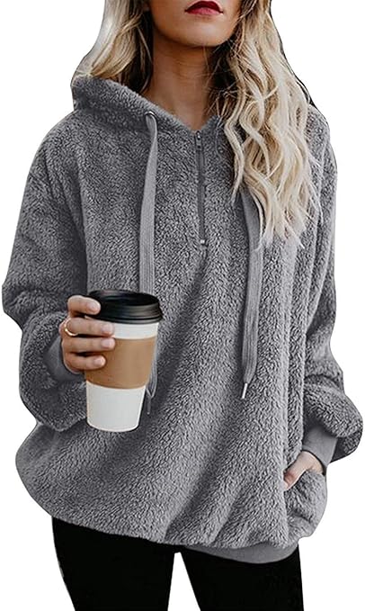 Wazeer Women's Plush Sherpa Hoodie with Pockets, showcasing Fuzzy Fleece and Buffalo Plaid for a Distinctive Fluffy Coat.